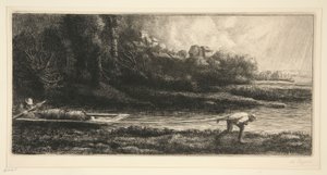Landschap in een boot door Alphonse Legros