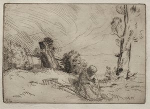 Boerin Zittend bij een Heg door Alphonse Legros