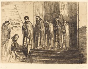 Processie verlaat een kerk La sortie de la procession door Alphonse Legros