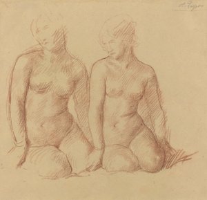 Studie van Twee Figuren die Zij aan Zij Zitten door Alphonse Legros