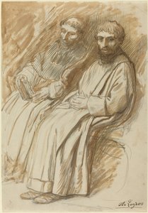 Twee Monniken Zittend in een Kerk door Alphonse Legros