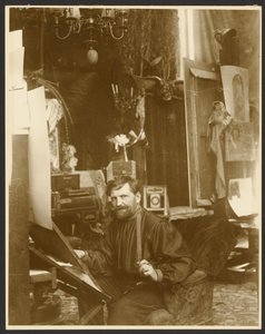 [Zelfportret in zijn atelier, Rue du Val-de-Grâce, Parijs]. door Alphonse Maria Mucha