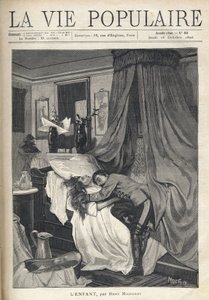 Een wanhopige soldaat omhelst het lijk van een vrouw die in een bed ligt. Illustratie door Alfons Maria Mucha door Alphonse Mucha