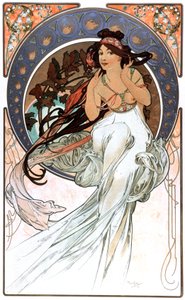 De allegorie van muziek, prent 1898 door Alphonse Marie Mucha