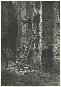 Protestanten vernietigen een beeld van de Maagd en het Kind op Notre Dame, Parijs