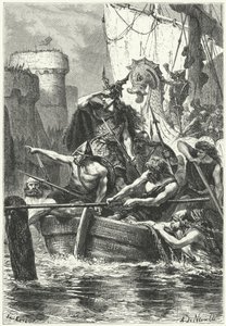 De Normandische vloot valt Parijs aan, 885 door Alphonse Marie de (after) Neuville