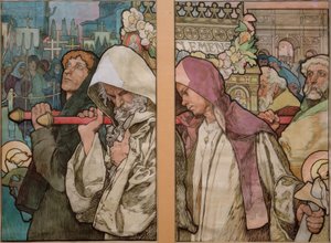 A. Mucha, Venster van St. Veit in Praag / Karton 1931 door Alphonse Mucha