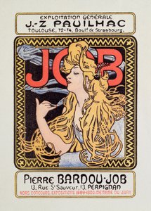 Reclameposter voor sigarettenpapier Job, gemaakt door Alphonse Mucha, 1900