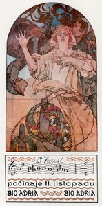 DeForest Phonofilm. Presentatie van een van de eerste muzikale geluidsfilms in de Adria in Praag, 1927 door Alphonse Mucha