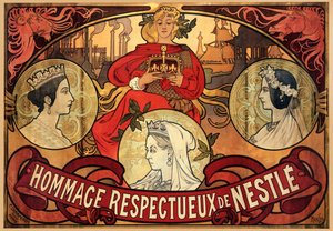 Poster voor Nestlé, eerbetoon aan het Diamanten Jubileum van Koningin Victoria, 1897