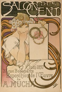 Poster voor Alphonse Muchas tentoonstelling in de Salon des Cent, Parijs, Frankrijk, 1897