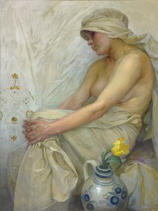 Zittend meisje. Rond 1914 door Alphonse Mucha