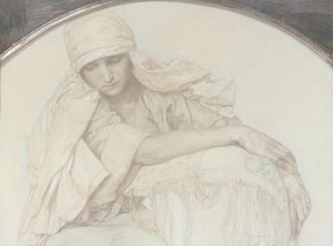 Studie van een jonge vrouw door Alphonse Mucha