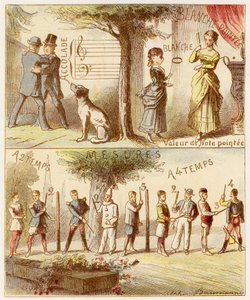 Accolade, waarde van gepunteerde noot, maten in twee en vier tellen - Gravure uit het 