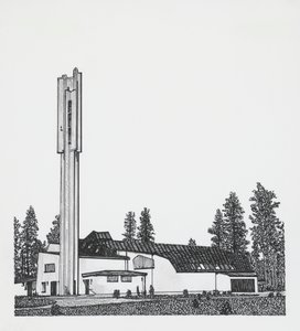 tekening van de Kerk van de Drie Kruisen door Alvar Aalto