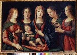 De Maagd en het Kind met Maria Magdalena, Sint-Catharina en twee heiligen door Alvise Vivarini