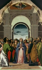 De Nederdaling van de Heilige Geest. Centraal Paneel van Polyptiek van Pinksteren, ca. 1475 door Alvise Vivarini