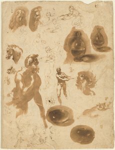 Studies van Glazen Potten en Figuren (recto) door Ambrogio Figino