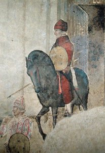 Allegorie van slecht bestuur, detail van een gewapende ruiter door Ambrogio Lorenzetti
