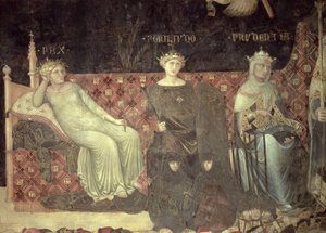 Allegorie van Goed Bestuur, detail van Vrede, Standvastigheid en Voorzichtigheid, 1338-40