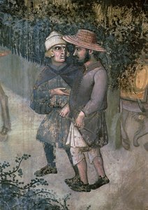 Effecten van Goed Bestuur op het Platteland, detail (twee mannen die wandelen en praten) door Ambrogio Lorenzetti