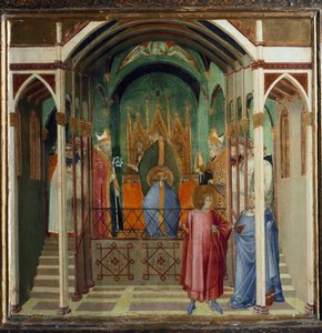 Verkiezing van Nicolaas als bisschop van Myra. Scènes uit het leven van Sint Nicolaas door Ambrogio Lorenzetti