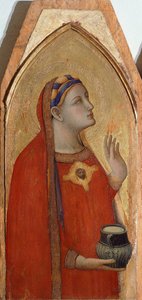 Maria Magdalena, detail van drieluik met Madonna en Kind met Maria Magdalena en Sint Dorothea door Ambrogio Lorenzetti (1290-ca 1348) door Ambrogio Lorenzetti