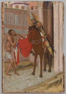 Sint Maarten van Tours deelt zijn mantel met een bedelaar. Circa 1340