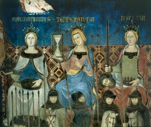 De allegorie van goed bestuur ... (muurschildering) door Ambrogio Lorenzetti