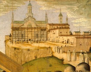 Bouw van de Certosa di Pavia, door Ambrogio da Fossano bekend als Bergognone (1453-1523 ca.), Italië 15e eeuw, detail door Ambrogio da Fossano (c.1460 1523)
