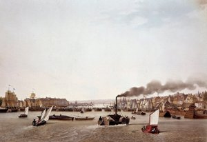 Uitzicht op rivierverkeer op de Seine naar Rouen