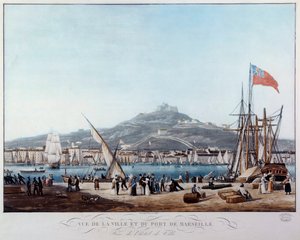 Zicht op de haven van Marseille onder de Restauratie Aquarel door Ambroise Louis Garneray (1783-1857) 19e eeuw Marseille, Musee de la Marine door Ambroise Louis Garneray