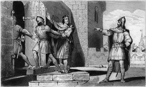 Karel III (879-929) de Eenvoudige gevangen genomen door een van zijn soldaten in 923 - Gevangenneming van Karel III de Eenvoudige (879-929), 923: gelovend toevlucht te vinden bij Herbert van Vermandois, wordt de voormalige koning van de Franken door hem ve door Ambroise Tardieu