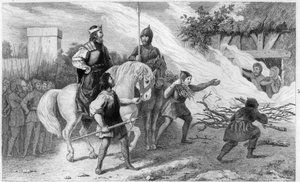 Chlothar I (497-561) verbrandt zijn opstandige zoon en familie, 560 - Clotaire (Clothaire) I (497-561), Koning van de Franken, verbrandt zijn zoon Chramne (Chram, Chramn) en zijn vrouw in 560, die tegen hem in opstand kwamen - Gravure 1825 in 
