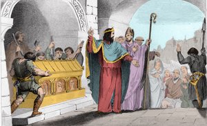 Clovis II (635-657) verkoopt zilver en goud uit het heiligdom om de armen te voeden. Clovis II, bijgenaamd 
