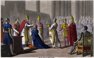 Lodewijk II werd voor de tweede keer ingewijd op het Concilie van Troyes door Johannes VIII in 879. Ontworpen en gegraveerd door Ambroise Tardieu in 1825. door Ambroise Tardieu
