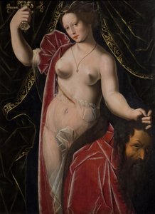Judith houdt het hoofd van Holofernes omhoog, ca. 1530-1533 (Olieverf op hout) door Ambrosius (after) Benson