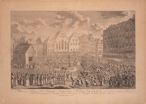 De kroningsprocessie van Frans II van de Frankfurtse Kathedraal naar Römerberg in juli 1792