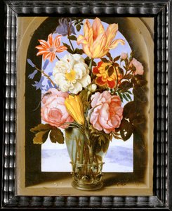 Boeket bloemen in een stenen boog die uitkomt op een ... door Ambrosius II Bosschaert