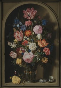 Boeket bloemen in een stenen nis door Ambrosius the Elder Bosschaert