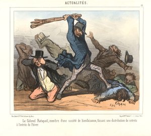 Kolonel Ratapoil, lid van een liefdadigheidsvereniging, deelt bestek uit aan het begin van de winter. door Amédée de Noé