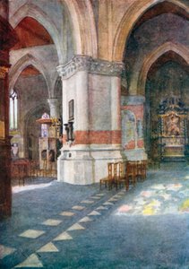 Interieur van de kerk, Nieuport (kleurenlitho)