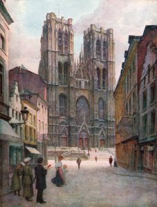 De Sint-Goedelekathedraal, Brussel (kleurenlitho)