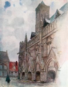 Het stadhuis, Nieuport (kleurenlitho)