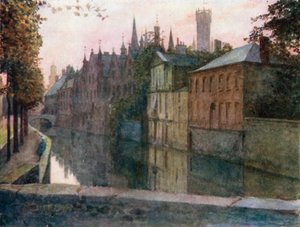 Gezicht op het Palais du Franc, Brugge (kleurenlitho)