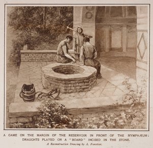 Een spel aan de rand van het reservoir voor het Nymphaeum, uit een artikel getiteld 