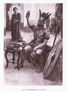 Een infanterist in een herberg, illustratie uit De Romeinse Soldaat, 1928 door Amedee Forestier