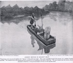 Oude Britten in uitgeholde boot, illustratie uit 