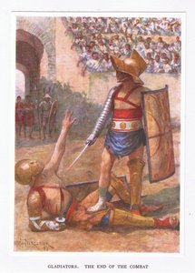 Gladiatoren, het einde van het gevecht, illustratie uit De Romeinse Soldaat, 1928 door Amedee Forestier