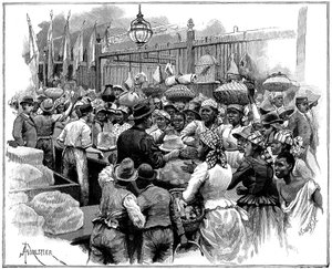 IJskraam op de markt, Georgetown, Demerara, Guyana Brits-Guiana, 1888 door Amedee Forestier
